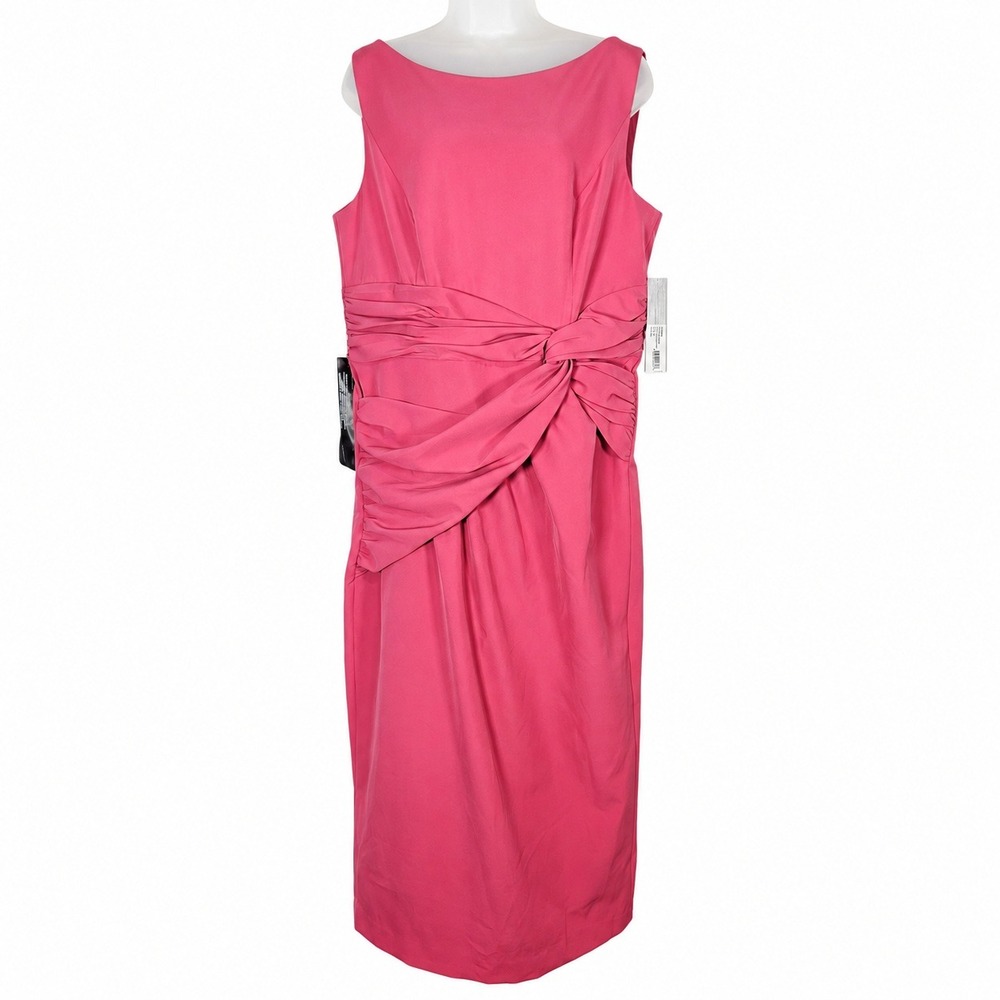 NWT Kay Unger Sabina Dress 16 Berry Sorbet Twisted Midi Sheath Formal Wedding - Picture 2 of 16